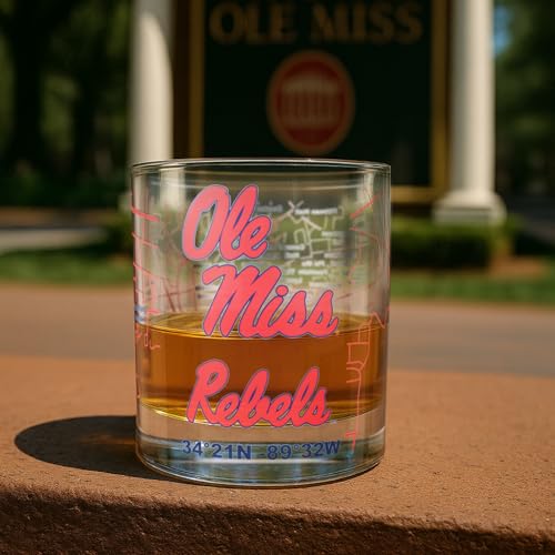 Image of Greenline Goods - University of Mississippi Rebels College Whiskey Glasses (Set of 2), 10 oz - Full-Color Logo + Campus Map