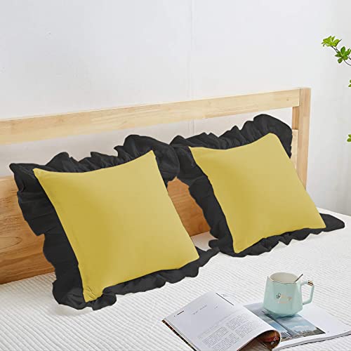Image of YRM Bedding's Ruffle Beautiful Cushion Cover | Super Soft Elegant Premium Microfiber Frill Cushion Cover Set of 2 (16 inchx16 inch Inches) (Gold /Black)
