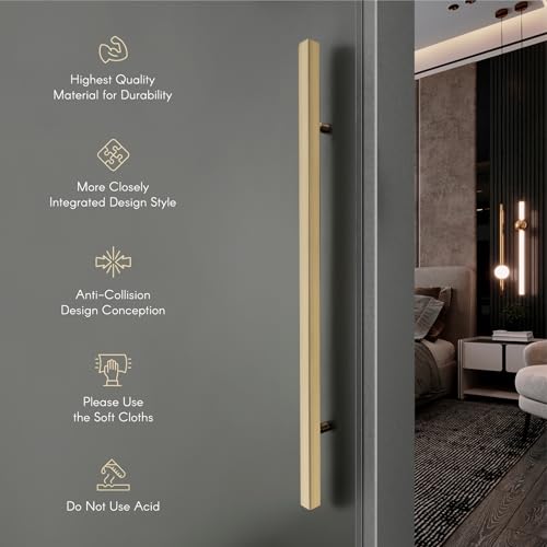Image of LAPO Pull Handle for Main Door and Office, 36 Inch Stainless Steel Bar for Home & Hotel Entrance, Fits with 30-100mm Door, Well-Suited for Wooden & Glass Door, Gold Finish, 3 Year Warranty