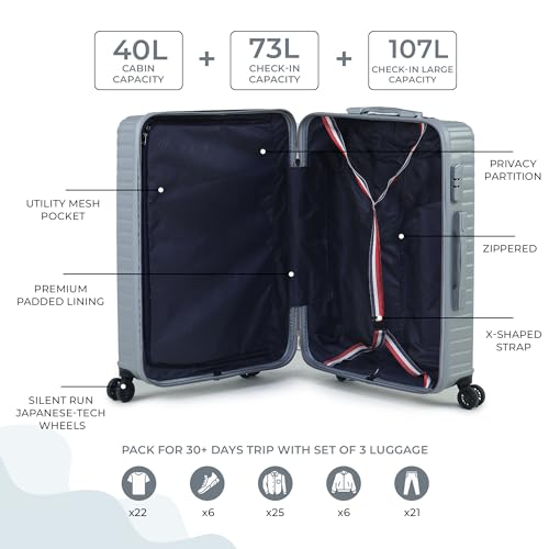 Image of ACEPACK GLX Family Set of 3 (Small Cabin + Medium Check-in + Large Check-in) Combo Silver Hard Sided Luggage Trolley Bag for Travel Suitcase with 8 Spinner Wheels