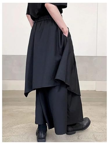 OYOANGLE Men's Gothic Skirt Pants Wide Leg Harem Pants Japanese Harajuku Kimono Trousers3