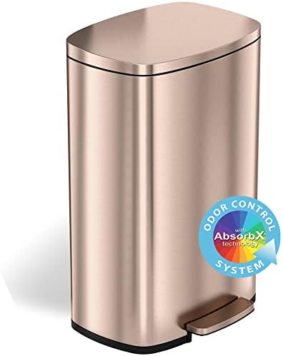 iTouchless SoftStep 30 Litre Kitchen Step Dustbin with Odour Filter and Removable Inner Bucket, Stainless Steel, Semi-Round Pedal Waste Bin for Bedroom, Bathroom, Home, Office, Quiet Lid