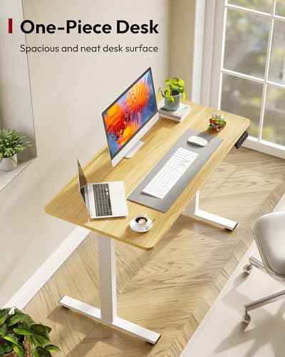 Image of SANODESK Electric Standing Desk 48 x 24 Inches Whole-Piece Desktop Height Adjustable Stand Up Desk w /6-Button Controller Ergonomic Computer Desk for Home Office, White Frame + Natural Tabletop
