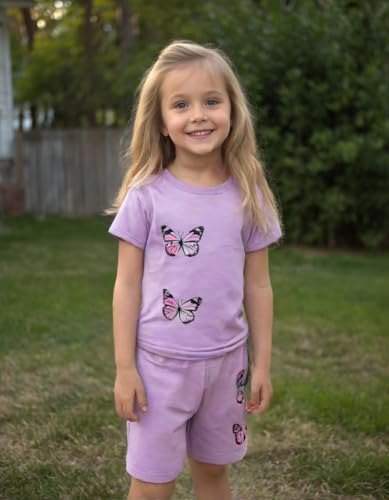 Image of Kid Toddler Girl Butterfly Printed Short Sleeve T-Shirt + Waist Shorts Set 2PC Clothing For Summer