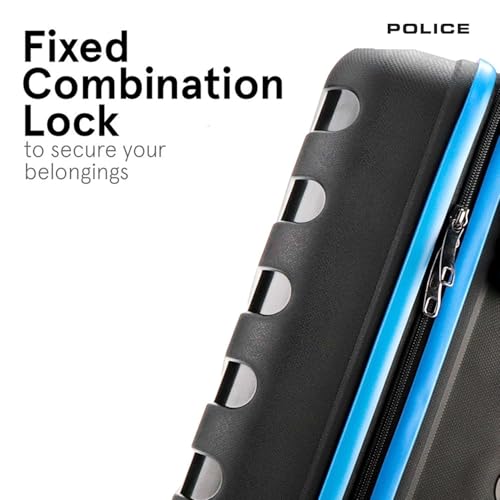 Image of Police Primex Bi-Color Trolley Bag 20 Inch | Hard PP Check-in Suitcase with TSA Lock & 8 Spinner Wheels | Lightweight Travel Luggage for Men & Women | Black /Blue (Small)