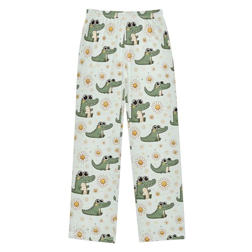 Cute Little Daisy Cartoon Crocodile Pajamas Bottoms with Pockets Comfy Pjs Sleepwear Elastic Waistband Pajamas Pants Lounge Pants for 6-14 Years