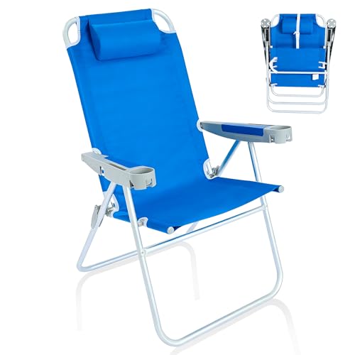 SUNNYFEEL Oversized Tall Folding Beach Chair Lightweight, 17' Portable Sand Chair for Adults Heavy Duty 500 LBS with Cup Holders, Foldable High Camping Lawn Chairs for Camp/Outdoor/Picnic/Sports
