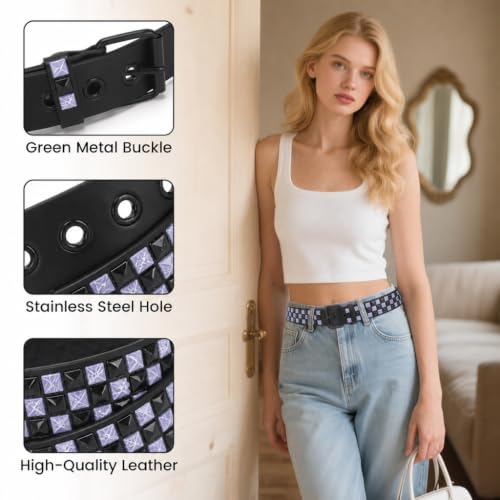 Image of Studded Belt, Metal Punk Rock Rivet Belt with Bright Pyramid Studded for Women Men