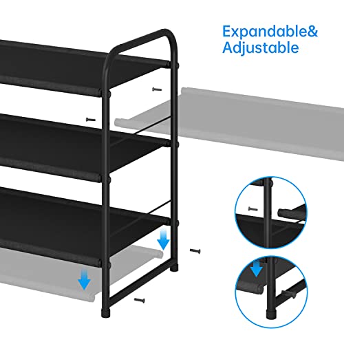 Simple Trending 3-Tier Stackable Shoe Rack, Expandable & Adjustable Fabric Shoe Shelf Storage Organizer, Black #TOP3
