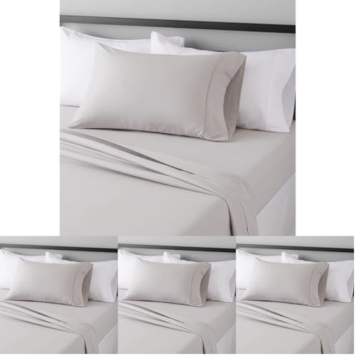 Image of Amazon Basics Lightweight Super Soft Easy Care Wrinkle Free Microfiber 3 Piece Bed Sheet Set with 14-Inch Deep Pockets, Twin, Light Gray, Solid, Kids, Men & Women Bedding (Pack of 4)