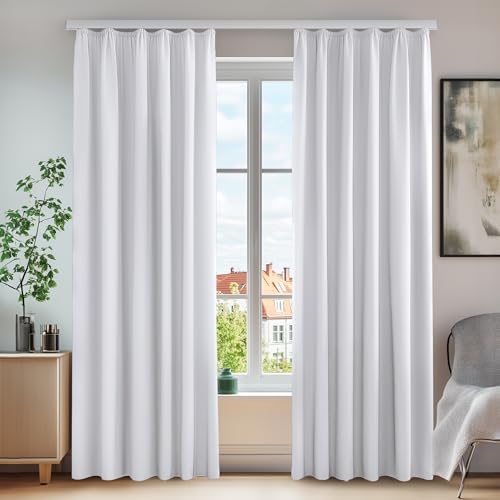 Deconovo Blickdichter Thermovorhang mit Kräuselband Vorhänge Silber Grau | 2er Set, H 245 x B 140 cm, Gardinen für Schienensystem, Hitzeschutz, Schlafzimmer, Wärmehaltung, Wohnzimm