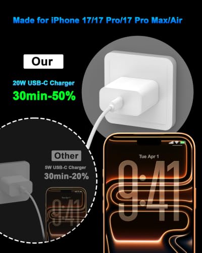iPhone 18 17 16 Charger Fast Charging 20W USB C Charger Block & Cable 6FT - image 6