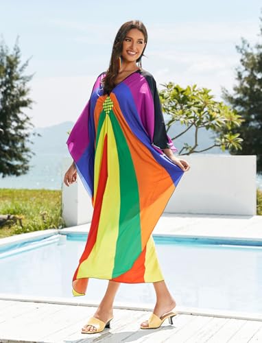 Image of KECVOT Kaftan Dresses for Women Plus Size Batwing Sleeve Caftans Long Bathing Suit Cover Up Maxi Beach Dress Loungewear