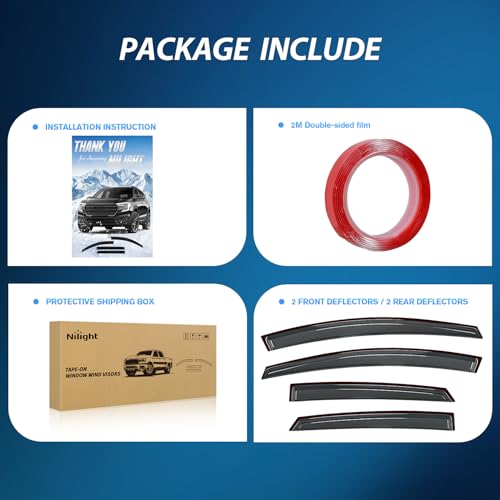 Image of Nilight Window Rain Guards for Ford Focus Sedan 2012-2018, Tape-On, 4PCS | Smoke Wind Deflectors for 4-Door Sedan, Not for Hatchback, Helps Reduce Rain, Wind Noise and Sun Glare