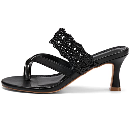 Coutgo Womens Low Kitten Heel Sandals Open Toe Ankle Strap Thong Slides Backless Slip on Dress Shoes4