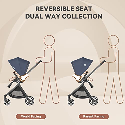 ELITTLE EMU Kinderwagen Wendbarer Klappbar Buggy bis 25kg Rückwärtsgerichtet Buggy mit Sonnenschirm Verstellbarer Fahrtrichtung, Kinderwagen mit Liegefunktion für Klein von 0 bis 3,Blau