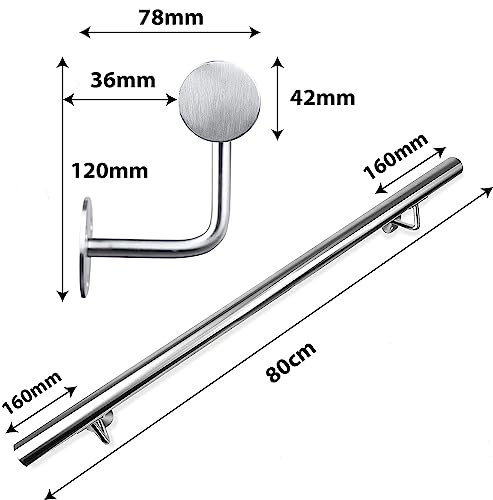 CAVATINY Stainless Steel Handrail Railing for Stairs Parapet Balcony, Wall Handrail Wall Mount - Image 2