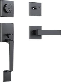 SAGAIOT Front Door Handle Set Black Heavy HandleSet Ensemble de Poignée de Porte d'Entrée Front Door Entry Handle and Deadbolt Lock Set Reversible for Right & Left Handed with Keys