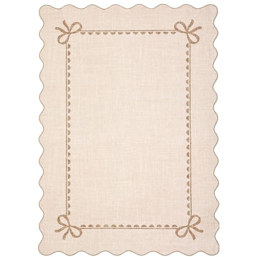 Image of GarveeHome Scalloped Bow Rug 5x7 Washable Beige Rug for Bedroom Living Room