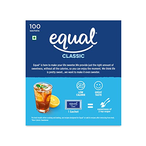 Equal Classic Zero Calorie Sweetener with #NOASPARTAME | Sugar Free Sweetener | Zero Calorie with Great Taste | 100 Sachets | Pack of 1