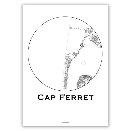 Affiche Cap Ferret France Minimalist Map - City Map, Plan de ville, Impression d'Art, Création originale handmade (21 x 29,7 cm)