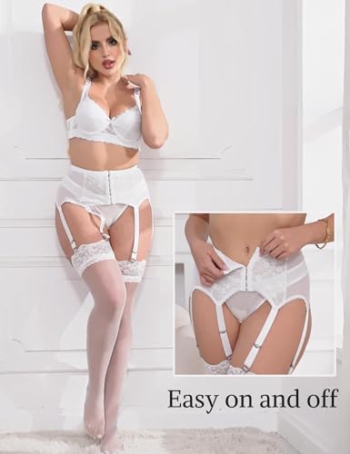 Liguero sexy para mujer y medias autoadhesivas de encaje blanco plus size 3