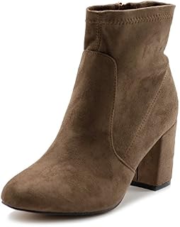 Ollio Women's Shoe Faux Suede Side Zip Up Stacked High Heel Ankle Boots
