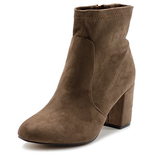 Ollio Women's Shoe Faux Suede Side Zip Up Stacked High Heel Ankle Boots