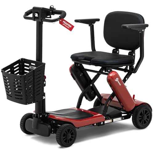 Aotedor Foldable Mobility Scooter for Seniors, 3 Batteries Long Range Safe & Comfortable Lightweight Folding Scooter with Detachable Basket All-Terrain TSA/Cruise & FSA Approved