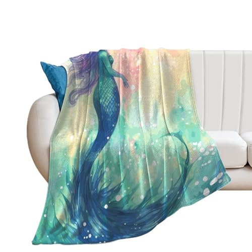 Manta de franela extra grande suave y acogedora para mujer, hermosa manta de microfibra con cola de sirena para sofá, cama y sofá