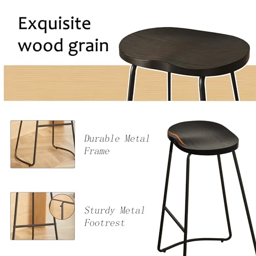 HeuGah Bar Stools Set of 3, Bar Height Wooden Bar Stools Saddle Seat, 30" Backless Barstool for Kitchen Island (Black, 3 PCS 30Inch Barstool)