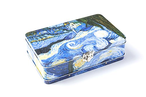 Image of DAHO Metal Storage Box with Hinge for Office, School, Home, Makeup, Arts & Crafts and Accessories (Starry Night)