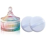 Qopoto Body Powder Puff and Container, Glass Box for Dust Puff, Powder applicator with Case for Dusting powder (colorful)