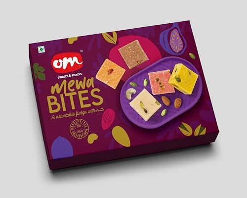 Om Sweets & Snacks Mewa Bite | Mewa Bites Burfi | Indian Mithai Gift Pack | Made With Pure Desi Ghee | Handcrafted Indian Traditional Sweets | Burfi Sweet | Festival Indian Sweets Gift Pack | 500 Gm