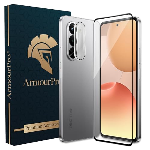 Image of ArmourPro Edge to Edge Tempered Glass for Realme P4x with Silver Camera Ring Guard, 9H Screen Protector, Anti-Scratch, Anti-Fingerprint, Bubble-Free Installation Kit