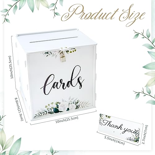 Image of OurWarm White Wedding Card Box with Lock, PVC Gift Card Box for Wedding Reception, Eucalyptus DIY Wedding Money Envelope Card Box for Party Graduation Baby Shower Birthday Decorations
