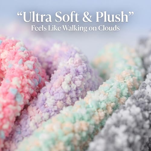 Image of Tipi Toe Womens Fuzzy Crew Socks with Anti Slip Grips Warm Cozy Fluffy Winter Slipper Socks Non Skid Home Socks for Women
