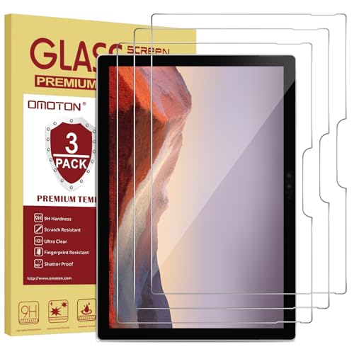 OMOTON [3-Pack Screen Protector for Surface Pro 7 Plus 7 6 5 4 [12.3 Inch] - Tempered Glass/Guide Frame/Scratch Resistant (NOT for Surface Pro 8)