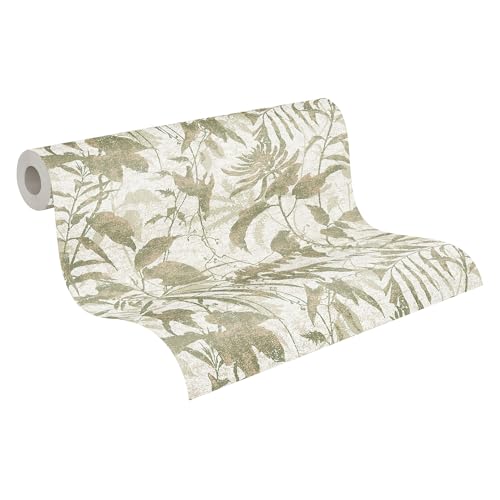 Livingwalls Hot Spots Motivtapete 10,05 m x 0,53 m mit Blättermotiv - Creme, Grün, Gold, Metallic - Vliestapete, Wanddeko im Dschungel-Look Made in Germany - 782031