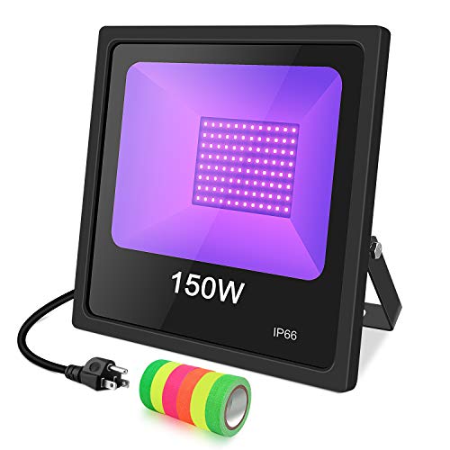 LED UV Black Light 150W LED Blacklight with Plug (10ft Power Cord) IP66 Ultraviolet Floodlight with Glow Tape Stage Lighting for Halloween Grow Party, Glow in The Dark, DJ Disco, Fluorescent Poster