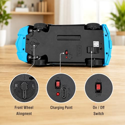 Image of Wishkey Remote Control Car Toy Super High Speed Racing Car with Stylish Looks & Modern Design,RC Vehicle Toy for Kids Age 4+ Years Black-Blue, (Pack of 1)