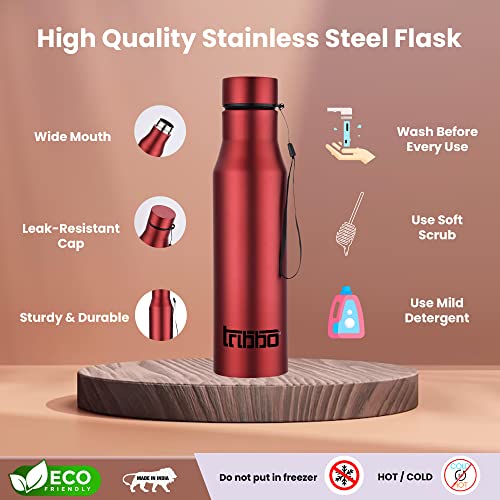 Image of TRIBBO Stainless Steel Water Bottle 1 Litre, Water Bottles for Fridge, School,Gym,Home,Office,Boys, Girls, Kids, Leak Proof(Black,1000 ML,Sipper Cap, Set of 1, Model-Diana)