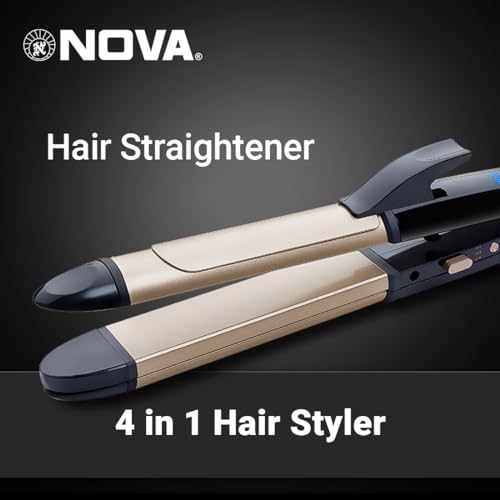 NOVA 4 in 1 Hair Styler- Straightener, Curler & Crimper NHS 802 Hair Straightener (Black, Gold)