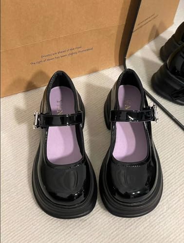 Image of Women's Platform Mary Janes Heart Cat Buckle Rivets Ankle Lolita Gothic Princess Platform Pumps Patent Leather Thorn Vintage Traditional Embroidery Upper Dress Shoes