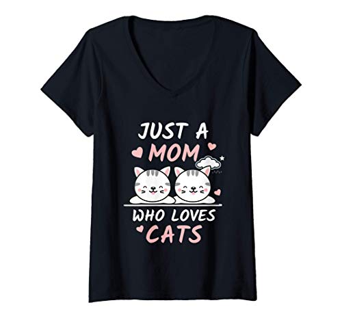 Mujer Just a Girl Who Loves Cats Shirt Amante de los gatos. Gato Camiseta Cuello V