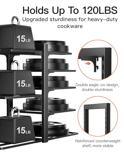 ORDORA Pots and Pans Organizer Rack for Cabinet, 15.83" Height 8-Tier Heavy Duty 120LBS Pot Pan Organizer under Cabinet Adjustable for Dutch Oven, Cast-iron Pan, Heavy Skillets Griddles, Shallow Pot