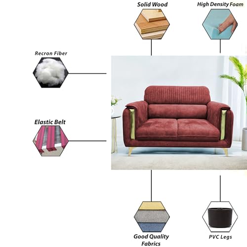 Image of Casaliving Gelio 2 Seater Sofa Set for Living Room (Maroon Colour) Premium Fabric Sofa
