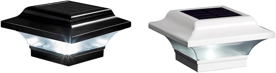 Classy Caps SL082B Imperial Solar Post Cap, 2 Light Color Modes - Fits 2" x 2", 2.25" x 2.25" & SLO82W Imperial Solar Post Cap - Fits 2" x 2", 2.25" x 2.25", 2.5" x 2.5" Posts - White