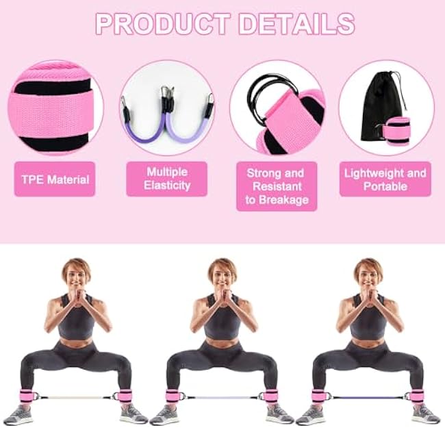 Ankle Resistance Bands with Cuffs, LIOUCBD Ankle Bands for Working Out, Ankle Resistance Band for Leg, Women Exercise Equipment for Kickbacks Hip Fitness Training Yoga Pilates Gym