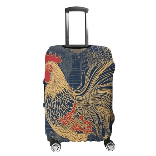 Striped Golden Rooster Suitcase Covers Luggage Protector - Travel Elastic Baggage Case Protective, Washable Anti-scratch Large Suit Case Cover for Suitcases Fits 19-32 Inch Luggages M4